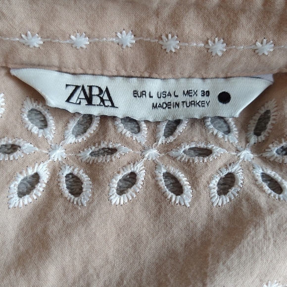 Zara Peach Openwork Embroidery Cutout Long Sleeve Button-Up Shirt Boho - Picture 8 of 10